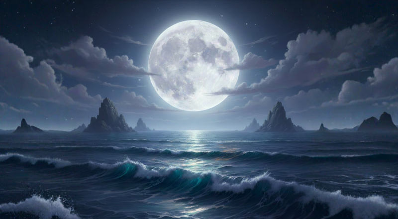 海と満月